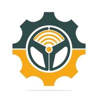 Steering wheel and Wi-Fi signal icon logo design. Steering wheel and gear icon vector logo.