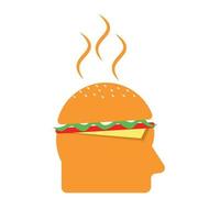 Head with burger icon concept design. Human head with burger brain concept. vector