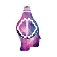 Bulb lamp and Brain in a female head. Human head brain and bulb lamp combination. vector