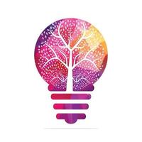 Brain tree and bulb lamp combination logo. Tree in bulb template design. vector