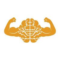 Strong brain vector logo design. Brain with strong double biceps.
