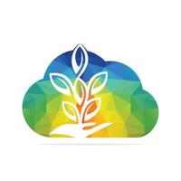 Plant in Hand Vector Logo Design. Natural Products in Cloud Shape. Cosmetics and Spa logo.