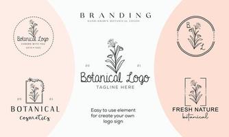 Hand drawn floral botanical logo bundle illustration collection for beauty, natural, organic Premium Vector