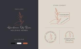 Hand drawn floral botanical logo bundle illustration collection for beauty, natural, organic Premium Vector