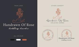 Hand drawn floral botanical logo bundle illustration collection for beauty, natural, organic Premium Vector