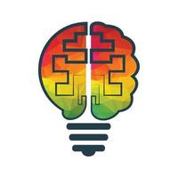 diseño de logotipo de bulbo y cerebro. icono de vector de cerebro de idea de bombilla creativa.