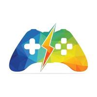 Lightning Bolt gaming logo vector. Joystick logo combination with thunder. vector