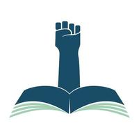 Fist combination with Book Logo Design Template. Revolution book logo concept. vector