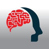 Human brain as digital circuit board. Artificial intelligence icon. Techno human head logo concept creative idea. vector