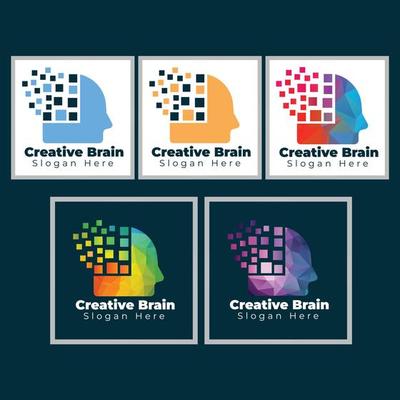 Head with brain pixel vector illustration design. Human head and brain vector icon.
