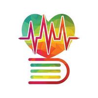 estudio del concepto de logotipo de cardiología. combinación de latidos del corazón con libro. vector