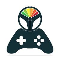 diseño del vector del logotipo del concepto del volante del juego. combinación de joystick con vector de volante.