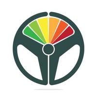 Steering wheel speed meter logo concept design. Colorful speed meter with steering wheel icon. vector
