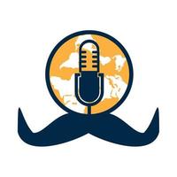 Mustache globe and mic combination concept. Podcast about international fathers day. vector