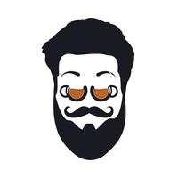 Mustache chief coffee logo vector design. Chief wears coffee cup glasses concept design.