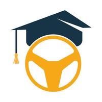 Driver Tech school Logo Template Design. Steering wheel and graduation cap design. vector