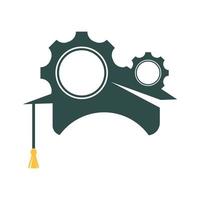 gorro de graduación con icono de engranaje. logotipo de educación técnica. vector