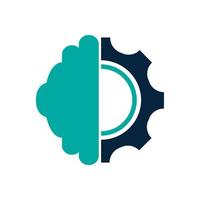 Technical human gear brain vector design. Digital human brain shape with gear idea concept innovation genius.