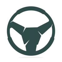 Bull head in Steering wheel icon isolated on white background. powerful Car wheel vector icon design.