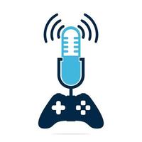 controlador de juegos y plantilla de diseño de logotipo de podcast. diseño de concepto de vector de podcast de joystick.