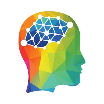 Human brain as digital circuit board. Artificial intelligence icon. Techno woman head logo concept creative idea.