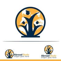 Happy Graduated Students Linked with global isolated on White Background. abroad education logo concept. vector