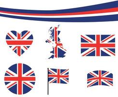 British United Kingdom Flag National Europe Collection Emblem Symbol Icon Heart And Map Vector Illustration Abstract Design Element