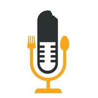 Podcast food logo icon designs vector. Fork and spoon around a mic. vector