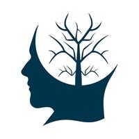 Tree without leaves in human head silhouette. Man head with tree without leaves. vector