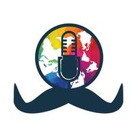 Mustache globe and mic combination concept. Podcast about international fathers day. vector