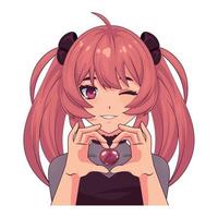 Vetor de Cute anime girl icon portrait. Contour vector