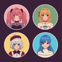icon set anime girls vector