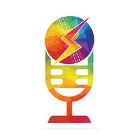logotipo de trueno de podcast de cricket en forma de trofeo. diseño de concepto de logotipo de micrófono y pelota de cricket. vector