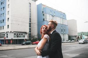 Wedding couple in a futuristic building photo