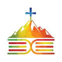 Baptist cross in mountain logo design. Cross on top of the mountain. vector