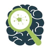 Magnifying glass finding neuron vector design. Brain neuron logo concept design.