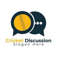 diseño de logotipo de vector de conversación de podcast y bola de cricket. diseño de logotipo de chat combinado con micrófono y bola de podcast.