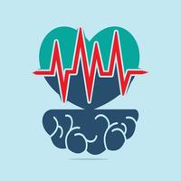 corazón con combinación de pulso y cerebro de monitor de latido. plantilla vectorial del logotipo del cerebro y el corazón. vector