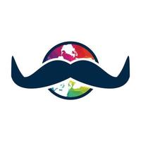 Mustache and global logo. World Fathers day logo concept design. vector