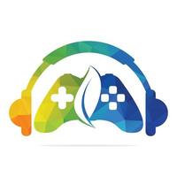 Controlador de juegos ecológicos y plantilla de diseño de logotipo de podcast. diseño de concepto de vector de podcast de joystick.