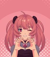 anime girl with heart vector