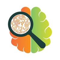 Magnifying Glass finding finger print in brain. Intelligence brain concept design. vector