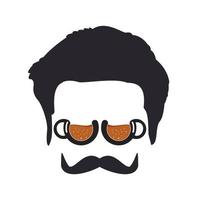 diseño de vector de logotipo de café jefe de bigote. el jefe lleva un diseño de concepto de gafas de taza de café.