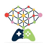 plantilla de diseño de concepto de logotipo de red de juegos. joystick con diseño de vector de icono de comunicación.