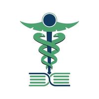 diseño vectorial del logotipo médico del libro caduceo. diseño de plantilla vectorial de concepto de libro médico. vector