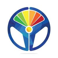 Steering wheel speed meter logo concept design. Colorful speed meter with steering wheel icon. vector