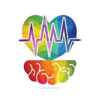 Heart with beat monitor pulse and brain combination. Brain and heart logo vector template.