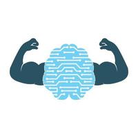 Strong Technical brain vector logo design. Strong Brain Connection with strong biceps.