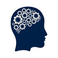 diseño de icono de logotipo de cabeza humana de tecnología. forma de cerebro de cabeza de mujer digital con genio de innovación de concepto de idea de engranajes. vector