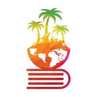 Global mountain book logo. Study about nature and hills. vector